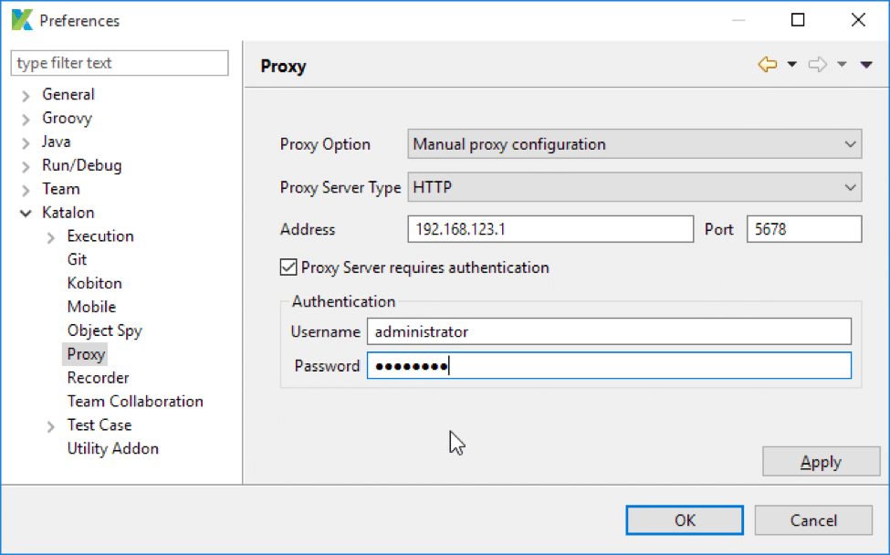 Proxy Settings Katalon Studio