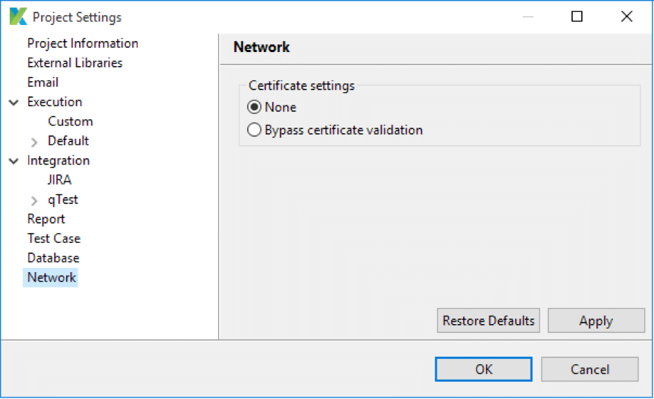 Certificate Settings Katalon Studio Web Automation