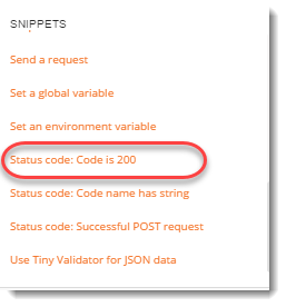 Snippets Status Code 200 Test Postman