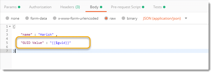 GUID in Postman Body
