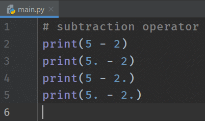 Python Arithmetic Operators - Subtraction Operator in python