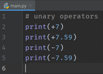 Python Arithmetic Operators - Unary Operator in python