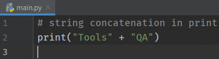 Code reflecting usage of python string concatenation operator directly in print function