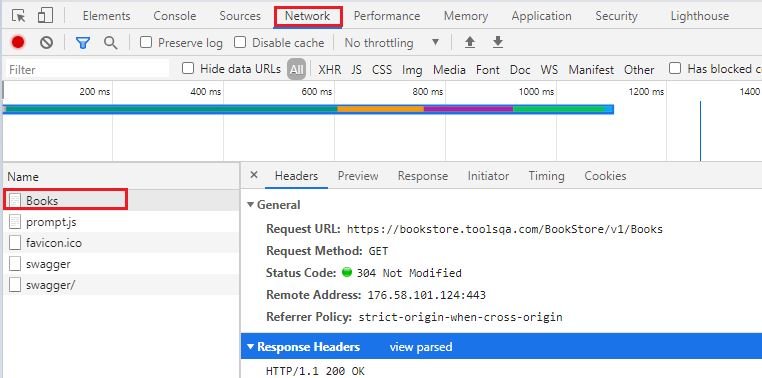 HTTP Response in dev tools console