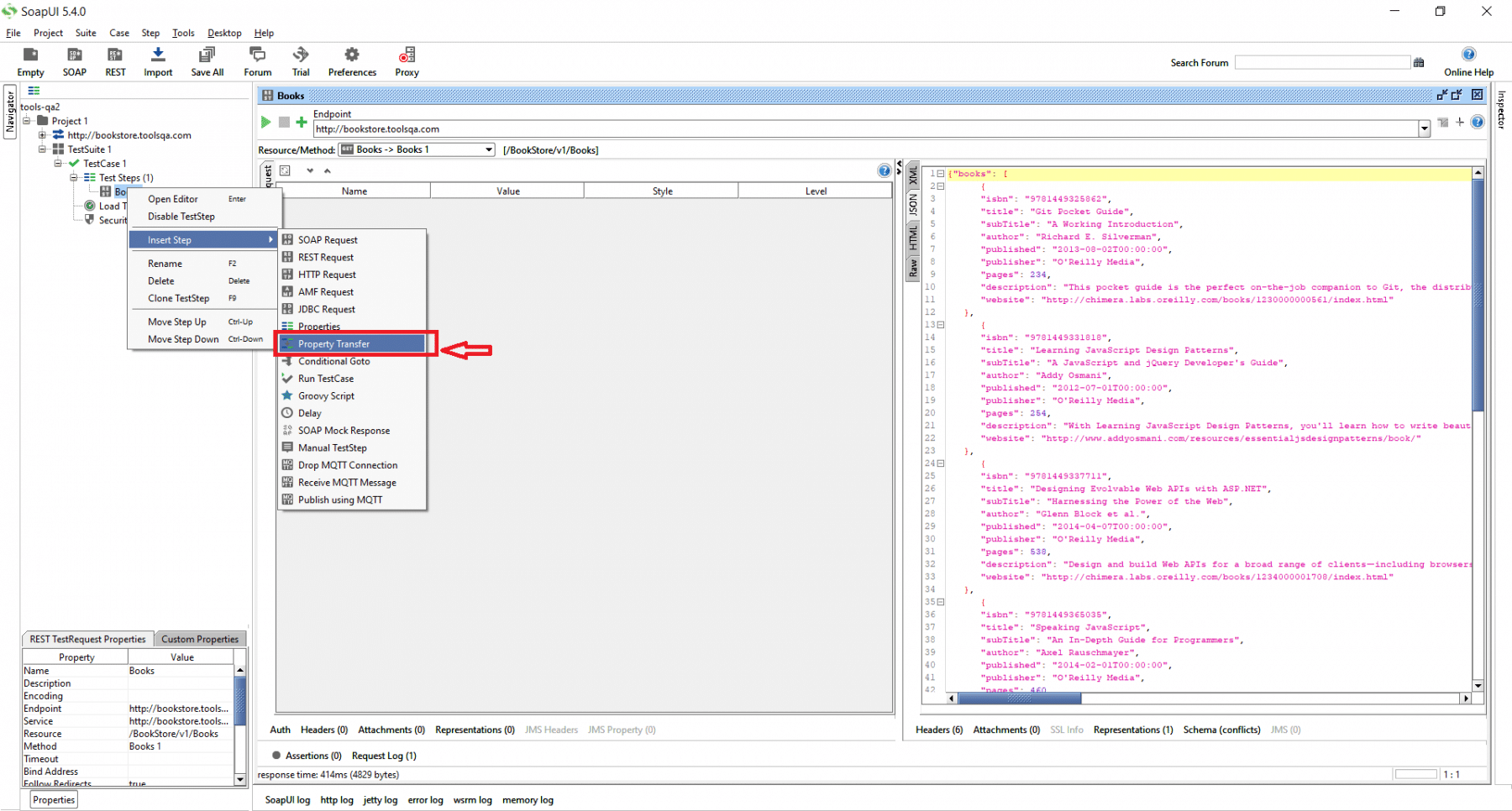 Adding property Transfer in SoapUI