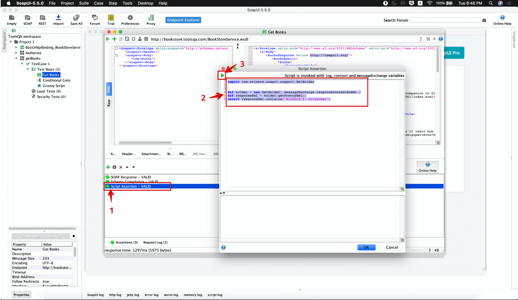 Script Assertion 2Scripted contains assertion in SoapUI