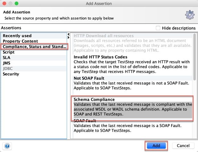 How to Add Schema Compliance AssertionCommon for both SOAP and REST in SoapUI