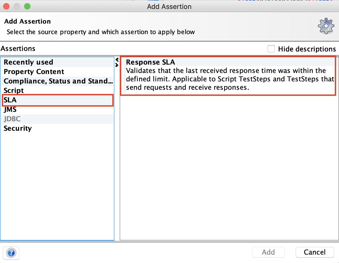 How to add Response SLA assertionCommon for both SOAP and REST in SoapUI