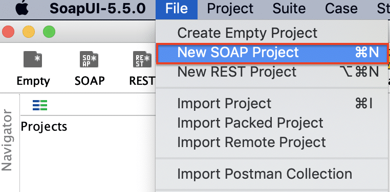 New SOAP Project in SoapUI