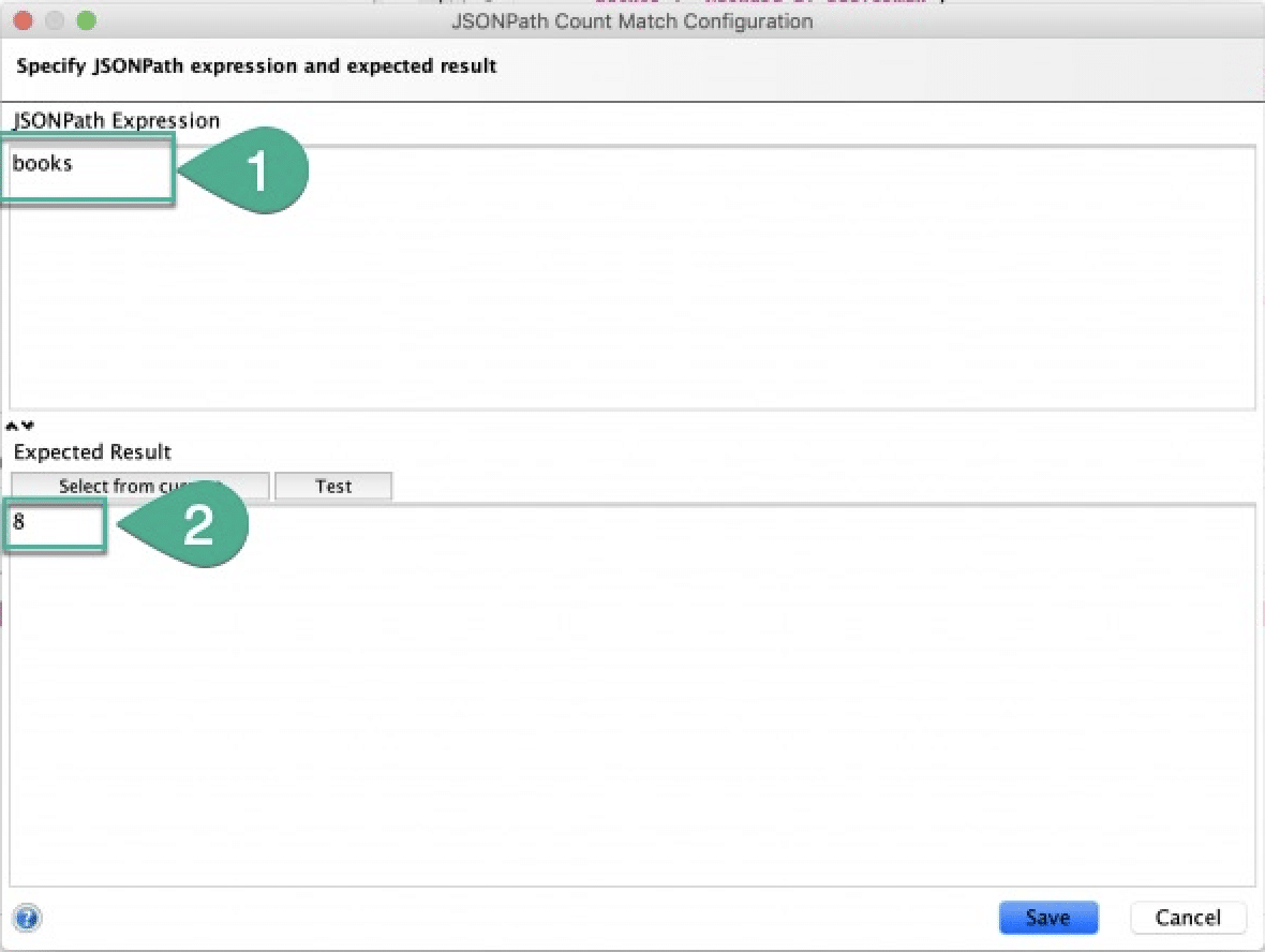 Specify the expression and validation for the JsonPath Count assertion