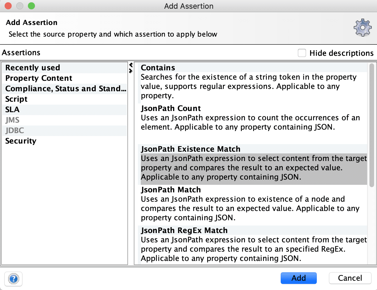 Add JsonPath Existence Match assertion for Rest Services in SoapUI