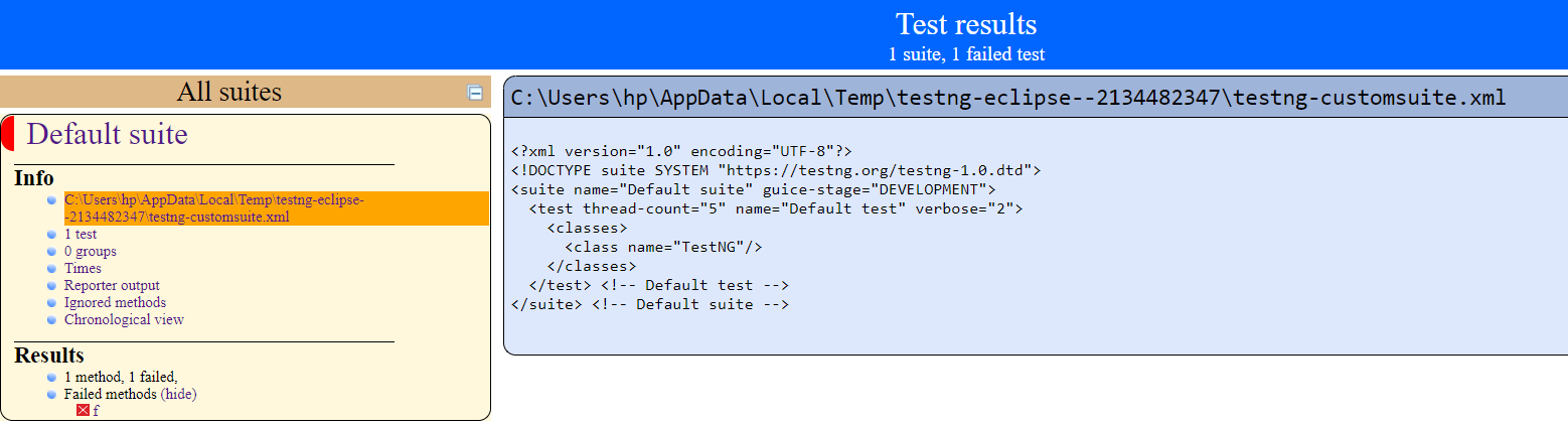 index report in testng