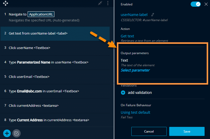 Output Parameter Panel - Parameterize Tests In TestProject