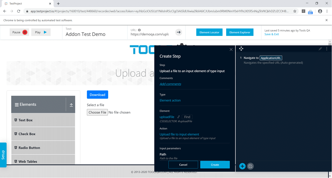 TestProject Addons Create Step Panel similar to default capability of TestProject