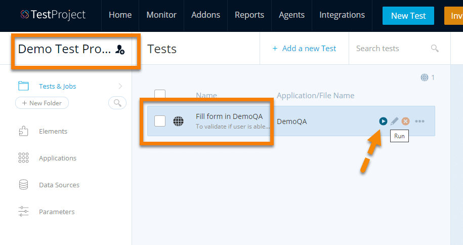TestProject: New Recoded Test on the Project Page