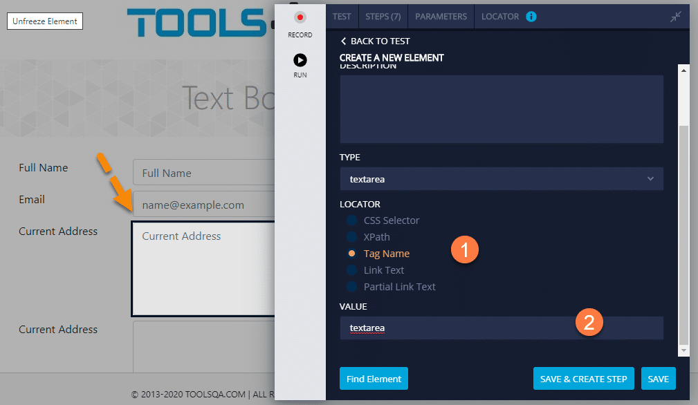 Element Creation using Tag Name Locator in TestProject