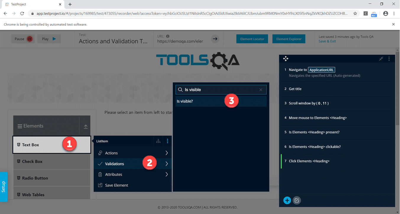 TestProject Validations Perform Is Visible Validation