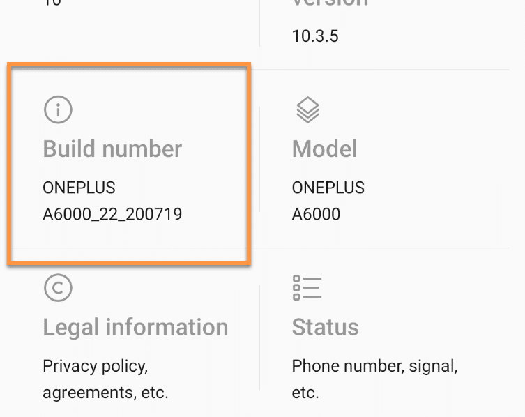 Selecting Build Number on Mobile settings