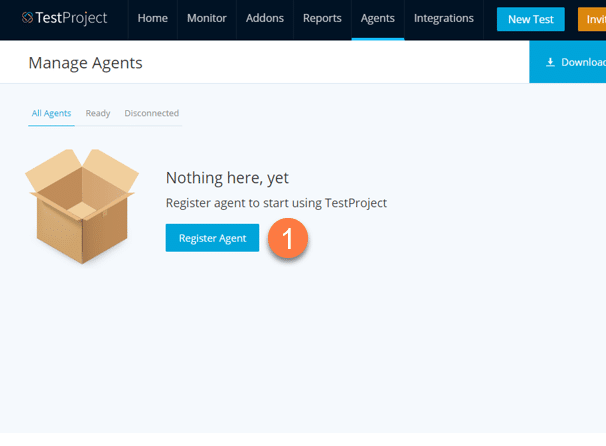 TestProject Agent Setup Register Agent on TestProject platform for installation
