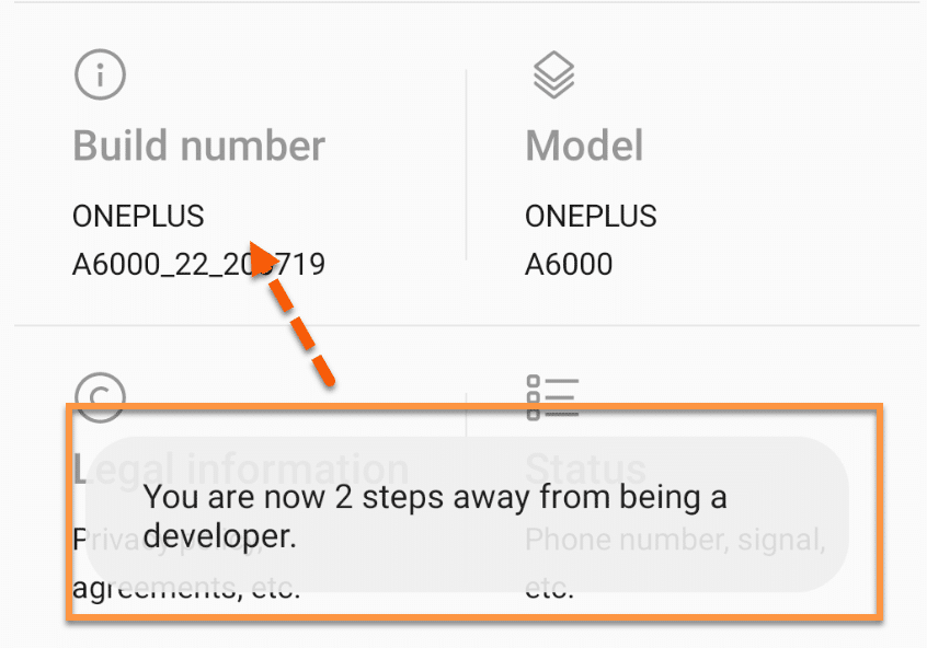 procedure to enable development account on android device