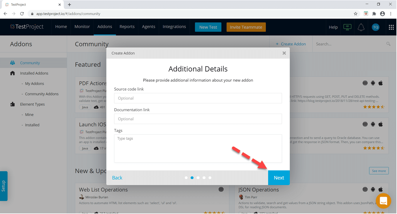 Click Next Button after specifying Additional Details