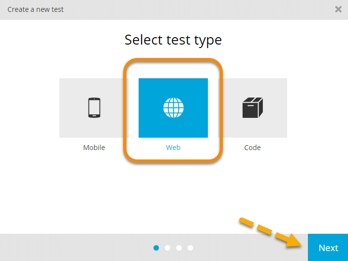 Select Test or application Type for Recording the test