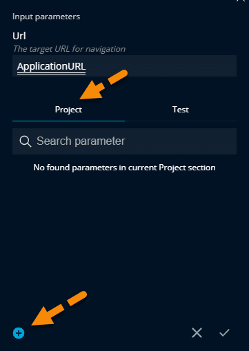 Input Parameter Project Tab for a Parameterised test in TestProject