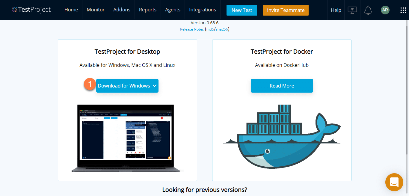 TestProject Downloading Agent for specific Platform