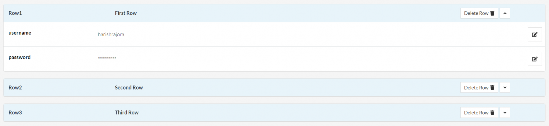 Data set filled rows in testRigor