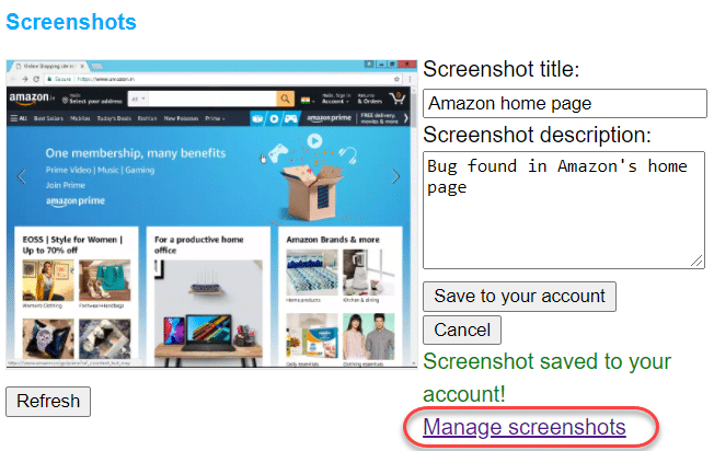 Manage Screenshots in Browserling
