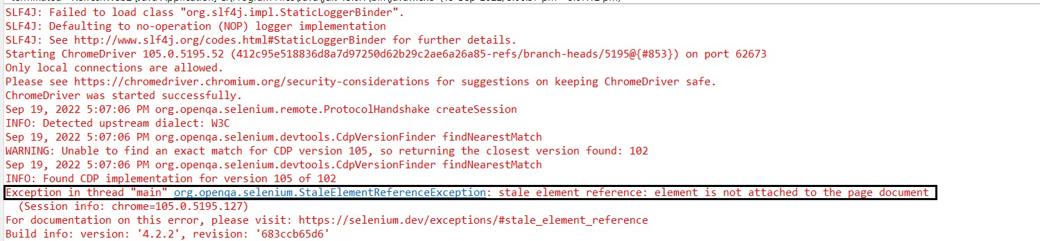 Console Output for stale element reference exception.jpg