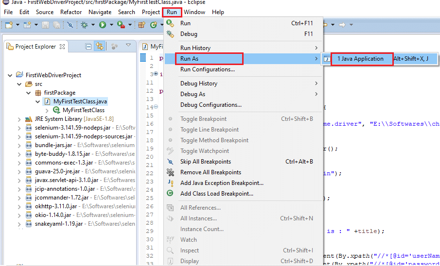 Selenium WebDriver Test Run through Eclipse