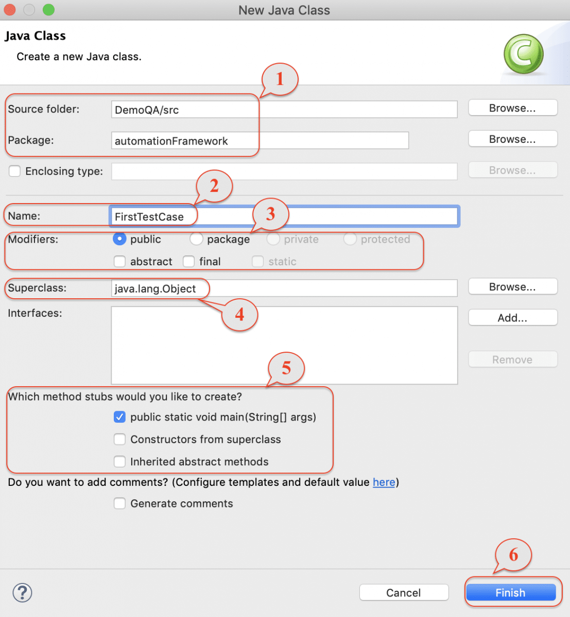 New Java Class Wizard in Eclipse