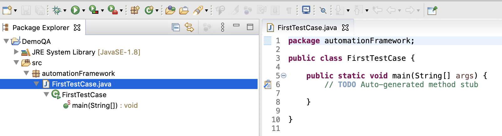 Java class under Project Explorer window
