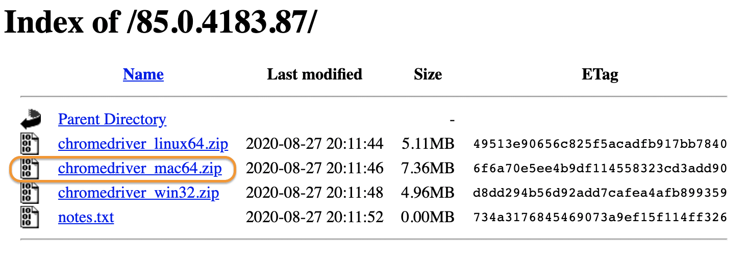 Selenium ChromeDriver downloadable binary for macOS