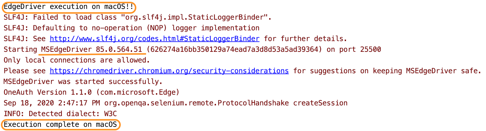 selenium test on edge EdgeDriver execution on macOS