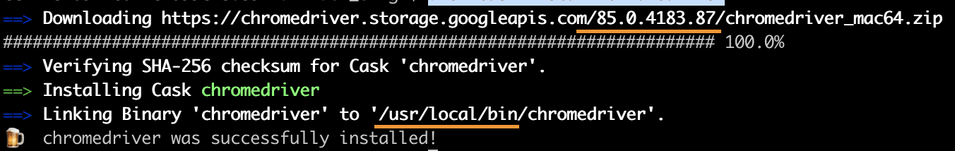 selenium webdriver ChromeDriver installation using Homebrew