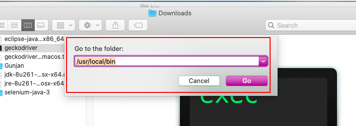 Navigating to usr/local/bin for geckodriver