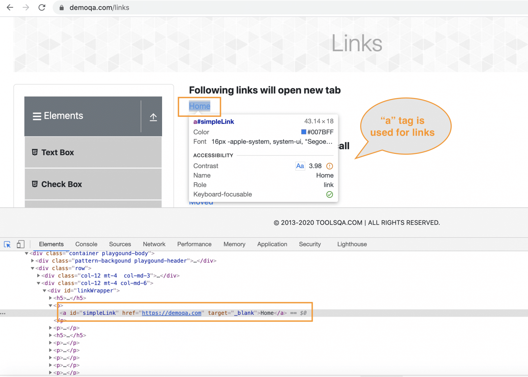 Inspect Element to Find Element Link
