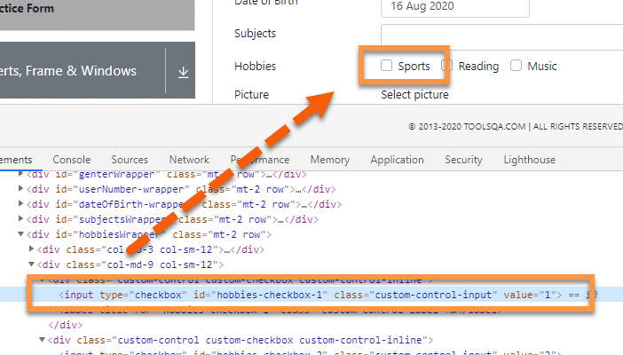 Checkbox selection using ID attribute