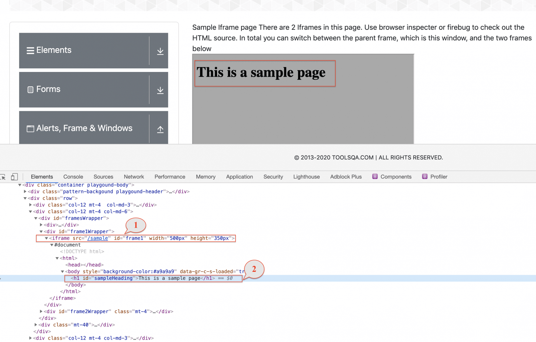 Selenium iframes Accessing an element inside iframe