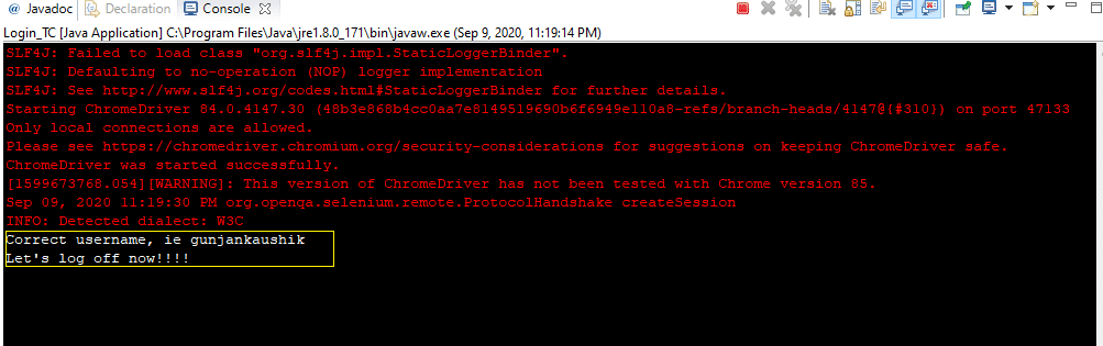 Execution Results of the Page Object Model using Page Factory