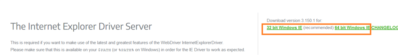 Run Selenium tests on Internet Explorer: Select compatible Selenium IE Driver