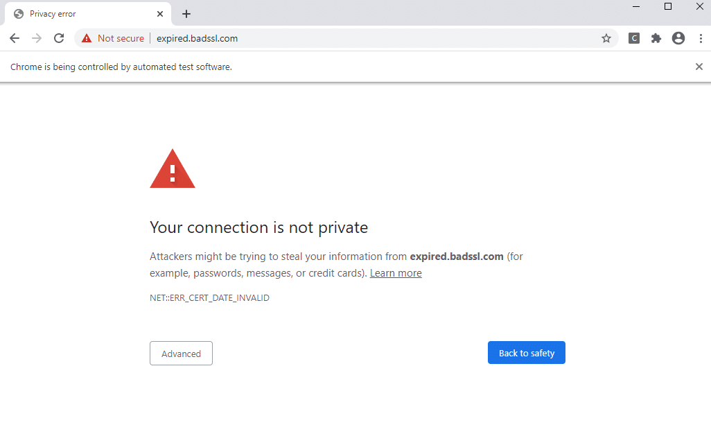SSL Error for Expired Certificate