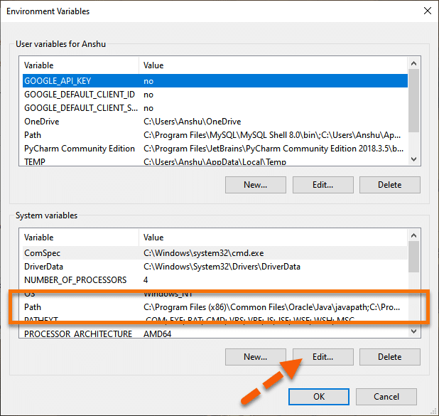 System Variable on Windows