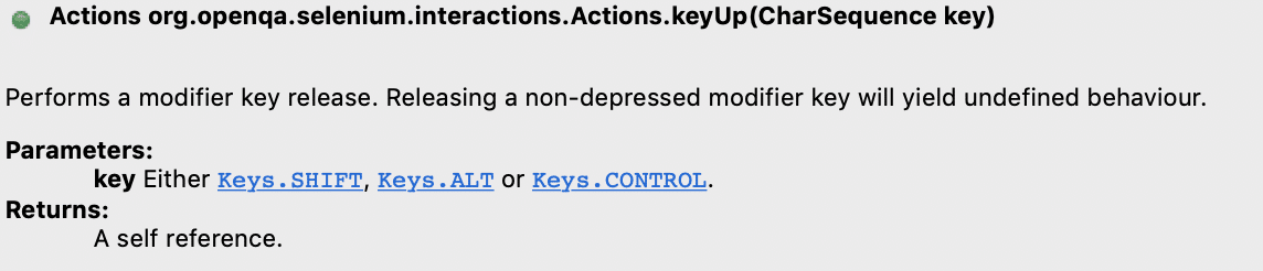 keyboard events keyUp method of Actions class in Selenium WebDriver