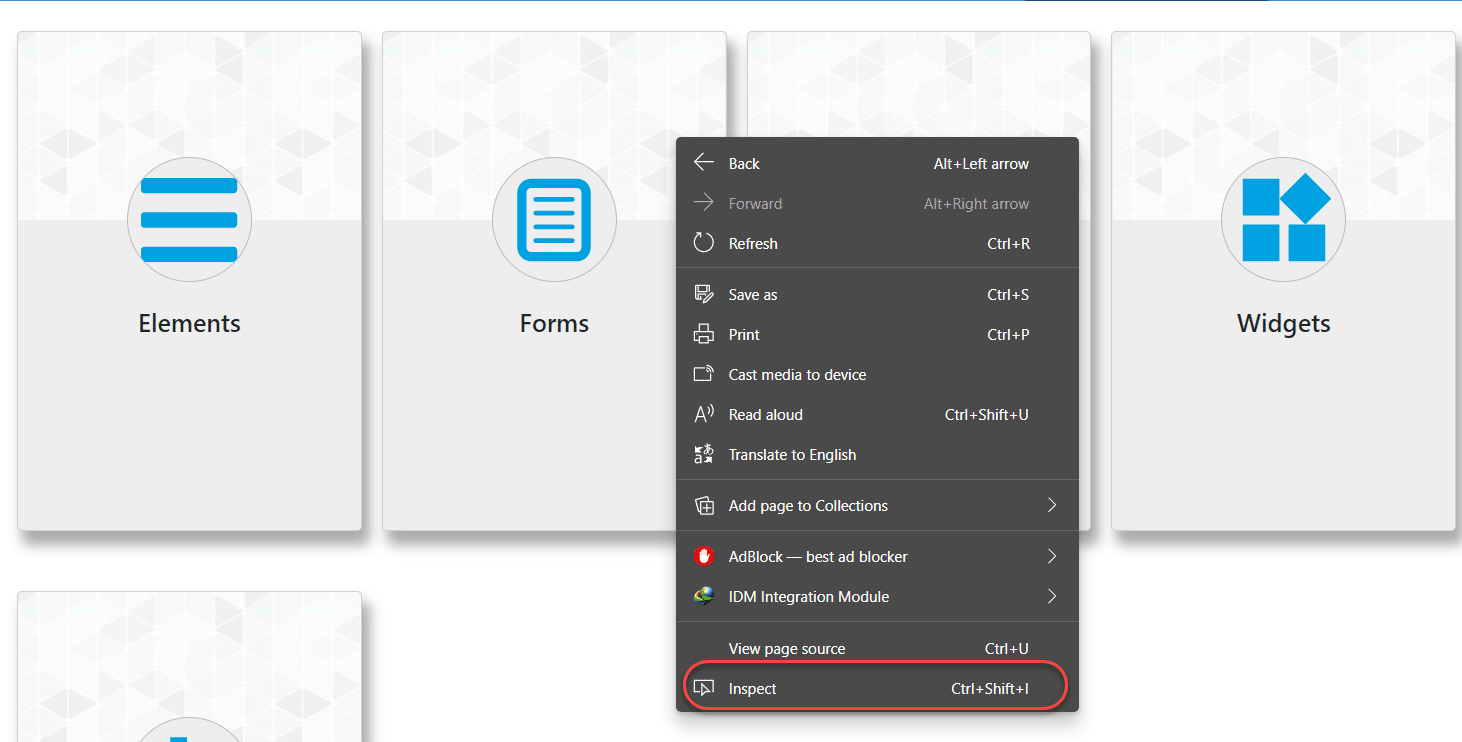 Inspect in Microsoft Edge