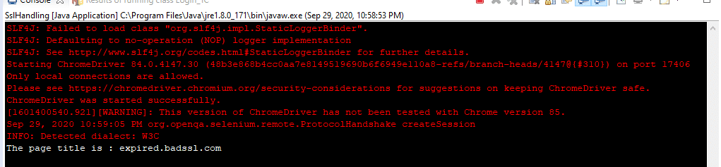 Logs after handling Untrusted SSL Certificate error in chrome